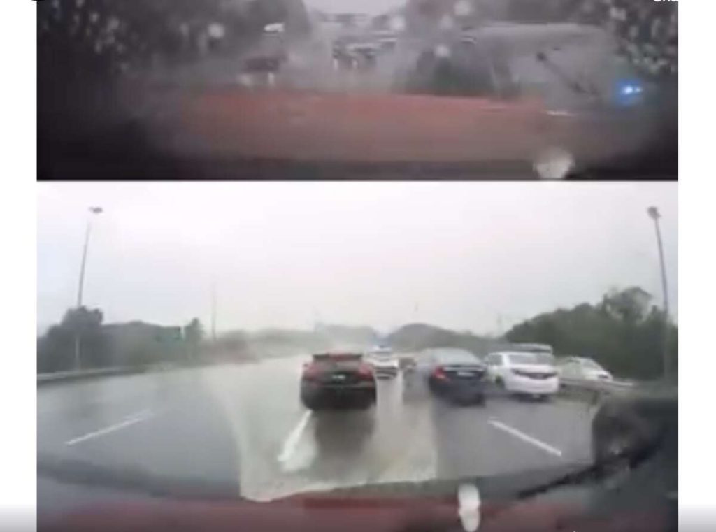 Vip Escort Car Hits Civilian Car On Rainy Highway