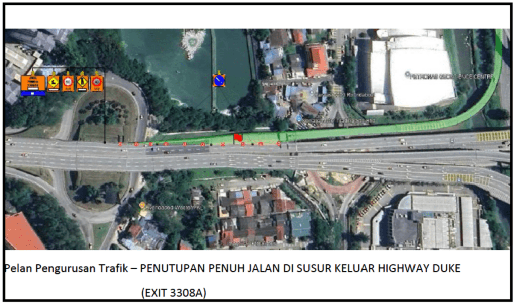 Temporary closure of Hillview exit towards Taman Melawati/Ulu Kelang (Exit 3308A) on DUKE, July 24-25