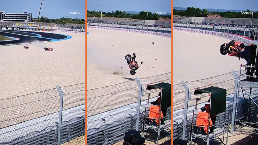 Motogp bike hits tv camera during crash at new track