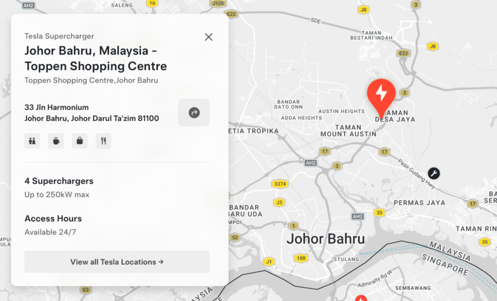 Tesla Malaysia opens latest Toppen Supercharger site – 4 250 kW stalls, free charging until March 21 Tesla Malaysia opens new Toppen Supercharger site – four 250 kW stalls, free charging until March 21