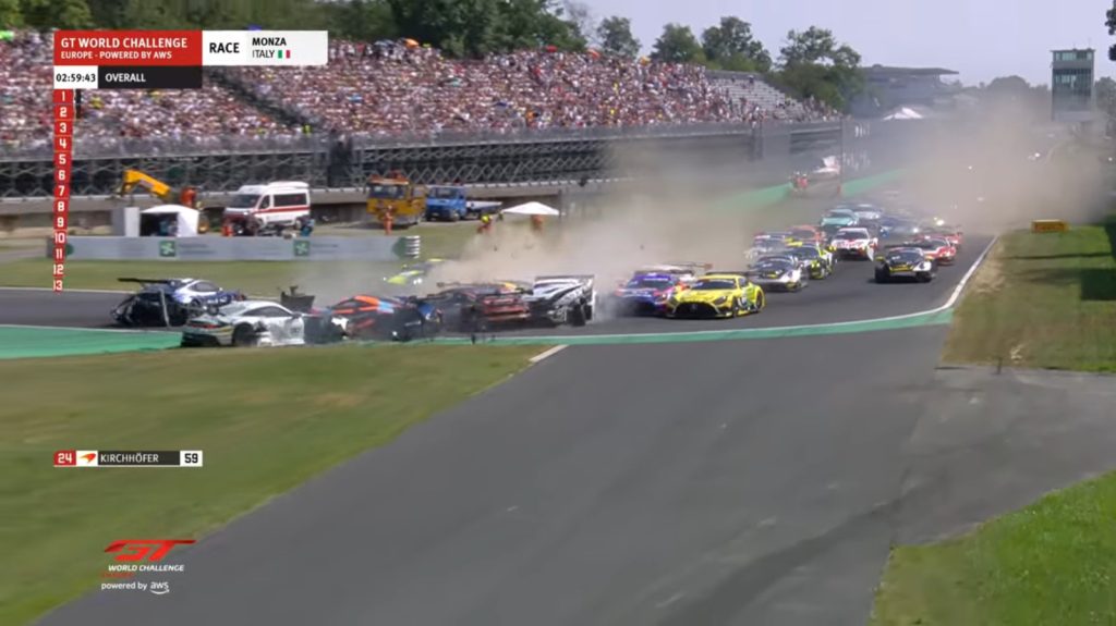 Watch An Extraordinary Cluster Of A Crash Take Out Nearly A Dozen GT Race Cars Before The First Turn At Monza Watch an extraordinary cluster of a crash take out nearly